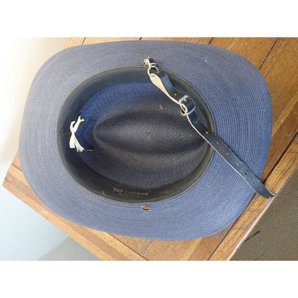 Lawman Hat Genuine Milan 7 1/4 Silver Tassel Campaign Sheriff Blue Navy Straw - Picture 6 of 10